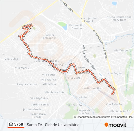 Mapa da linha 5758 de ônibus