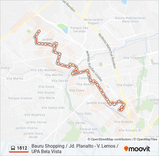 Mapa da linha 1812 de ônibus