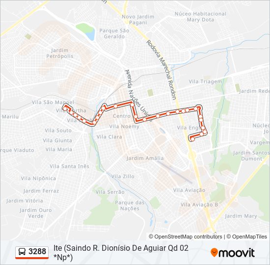 Mapa da linha 3288 de ônibus