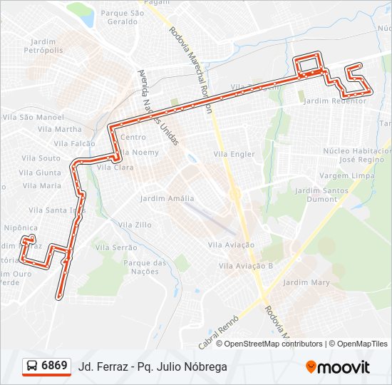 Mapa da linha 6869 de ônibus