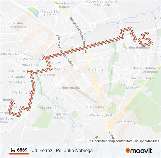 Mapa da linha 6869 de ônibus