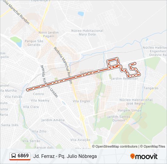 Mapa da linha 6869 de ônibus