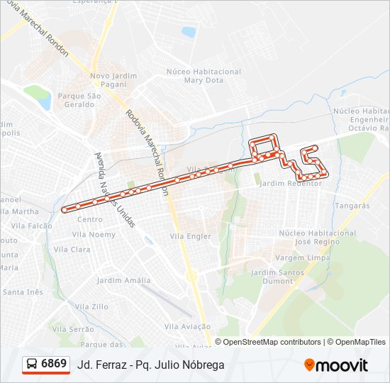 Rota da linha 6869: horários, paradas e mapas - Pq. Júlio Nóbrega