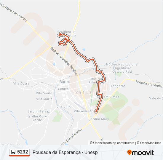 Mapa da linha 5232 de ônibus