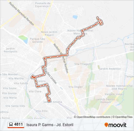 Mapa da linha 4811 de ônibus