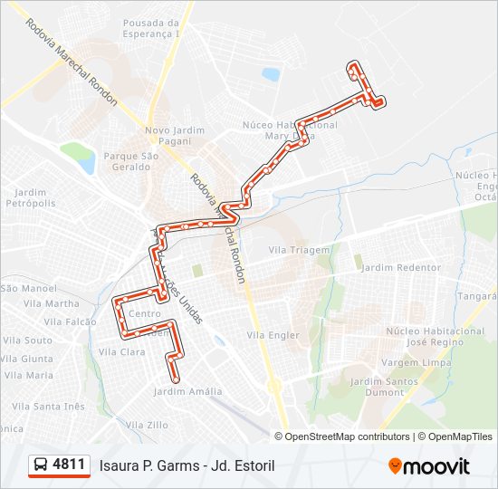 Mapa da linha 4811 de ônibus