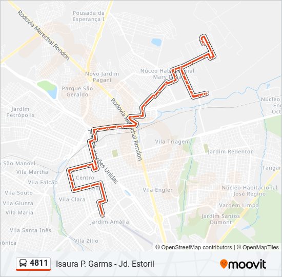 Mapa da linha 4811 de ônibus