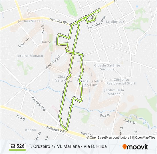 Mapa da linha 526 de ônibus