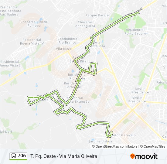 Mapa da linha 706 de ônibus