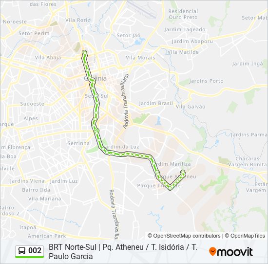 Mapa da linha 002 de ônibus