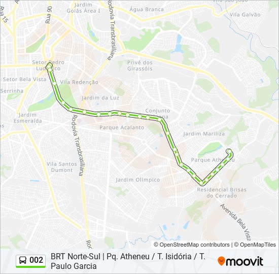 Mapa da linha 002 de ônibus