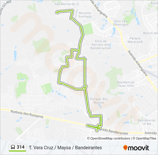 Mapa da linha 314 de ônibus