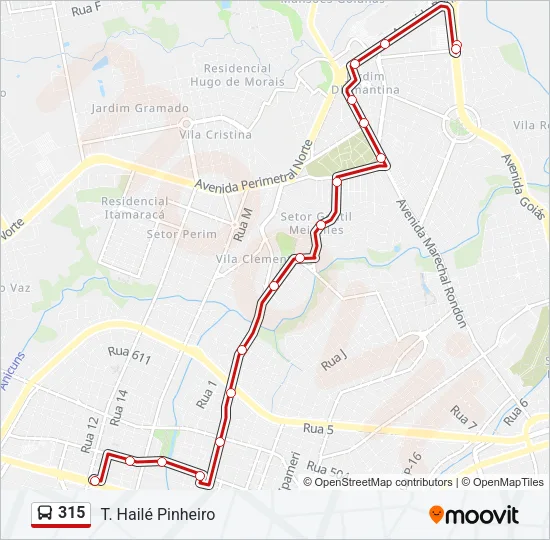 Mapa da linha 315 de ônibus