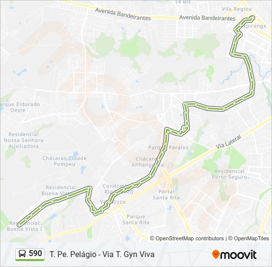 Mapa da linha 590 de ônibus