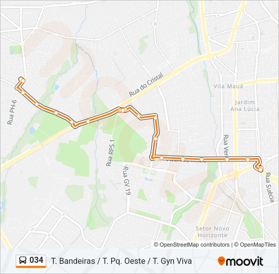 Mapa da linha 034 de ônibus