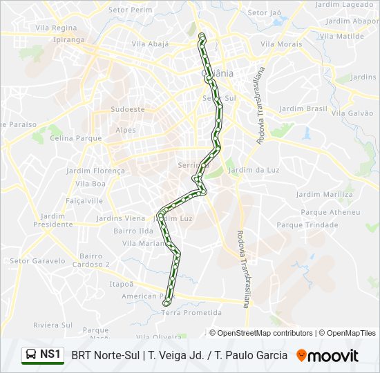 Mapa da linha NS1 de ônibus