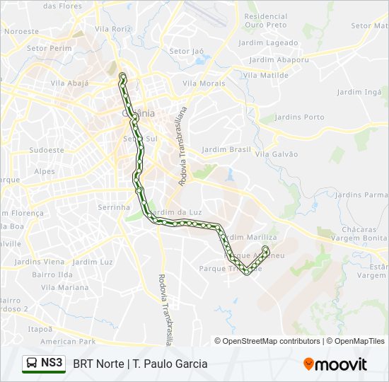 Mapa da linha NS3 de ônibus