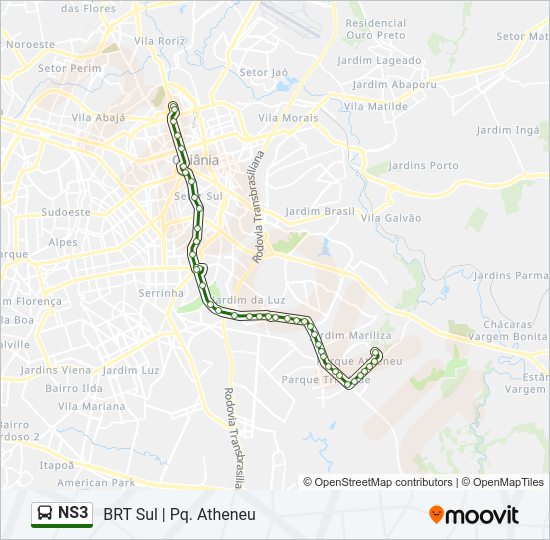 Mapa da linha NS3 de ônibus