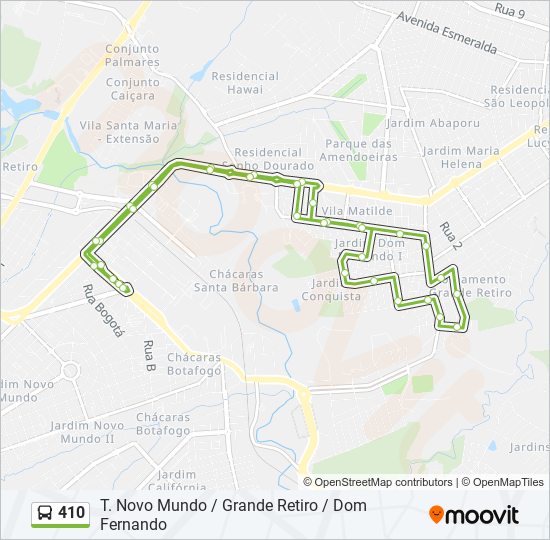 Mapa da linha 410 de ônibus