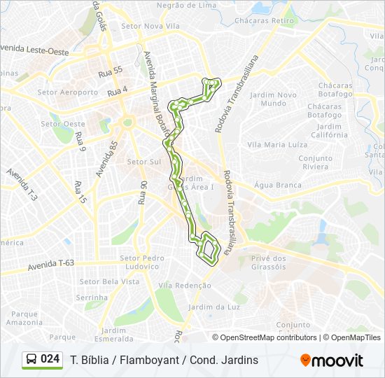 Mapa da linha 024 de ônibus