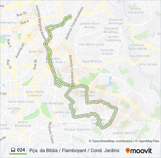 Mapa da linha 024 de ônibus