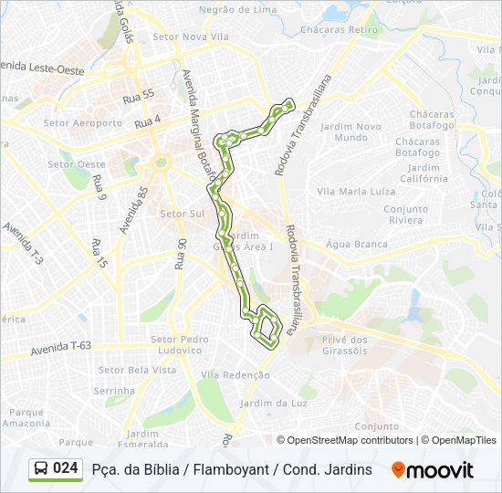 Mapa da linha 024 de ônibus