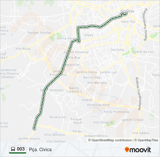 Mapa da linha 003 de ônibus