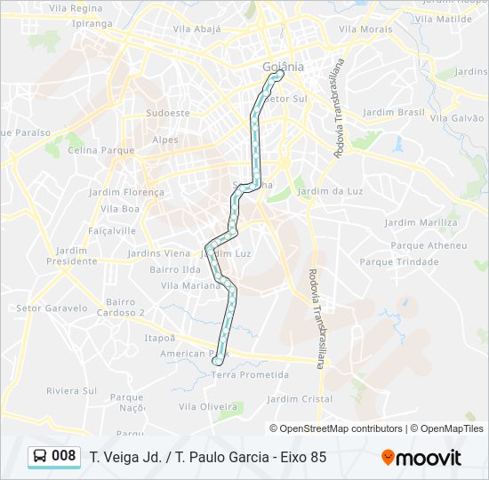 Mapa da linha 008 de ônibus