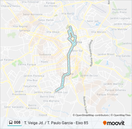 Mapa da linha 008 de ônibus