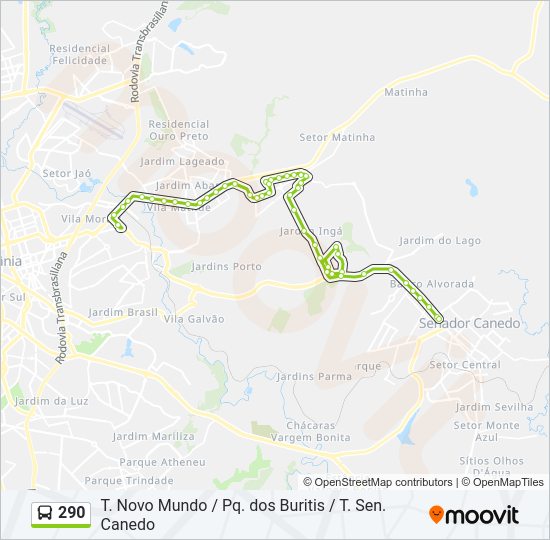 Mapa da linha 290 de ônibus
