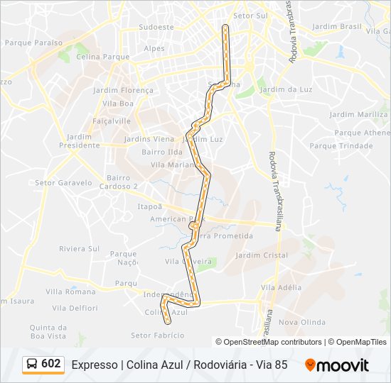 Mapa da linha 602 de ônibus
