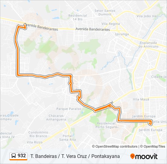 Mapa da linha 932 de ônibus