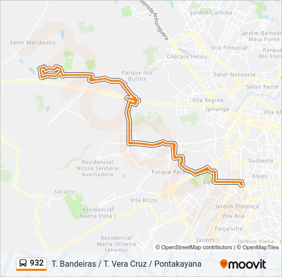 Mapa de 932 de autobús