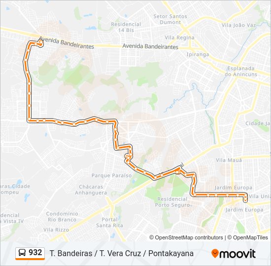 Mapa da linha 932 de ônibus