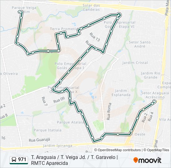 Mapa da linha 971 de ônibus