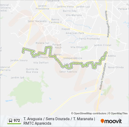 Mapa da linha 972 de ônibus