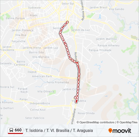 Mapa da linha 660 de ônibus
