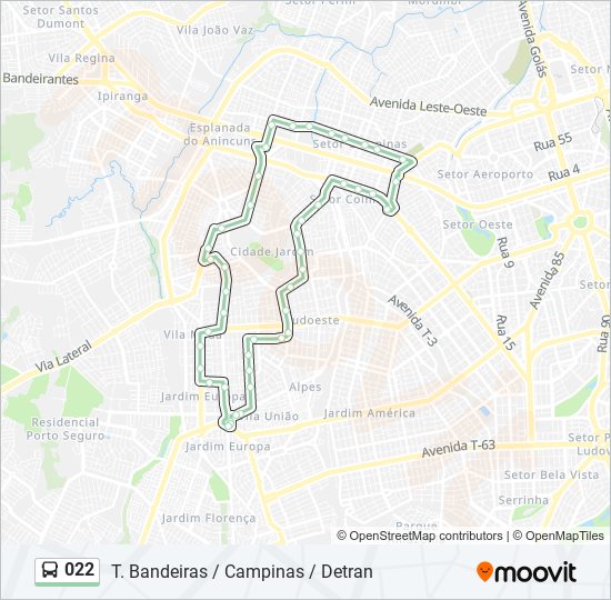 Mapa da linha 022 de ônibus