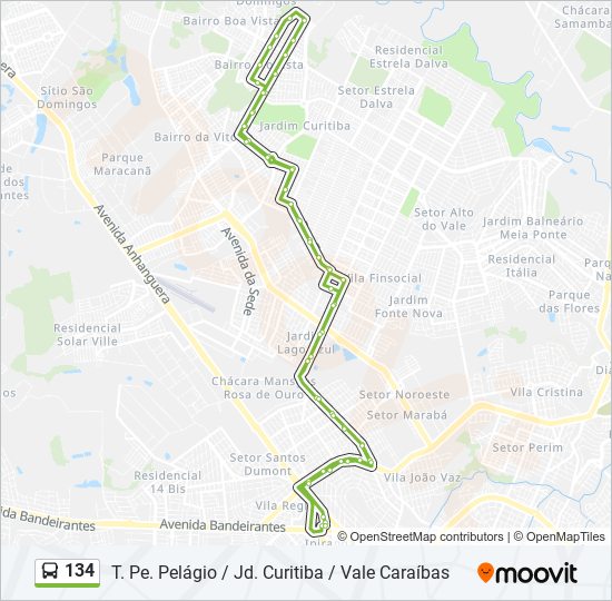 Mapa da linha 134 de ônibus