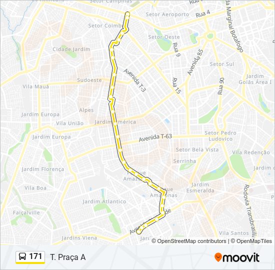 Mapa da linha 171 de ônibus