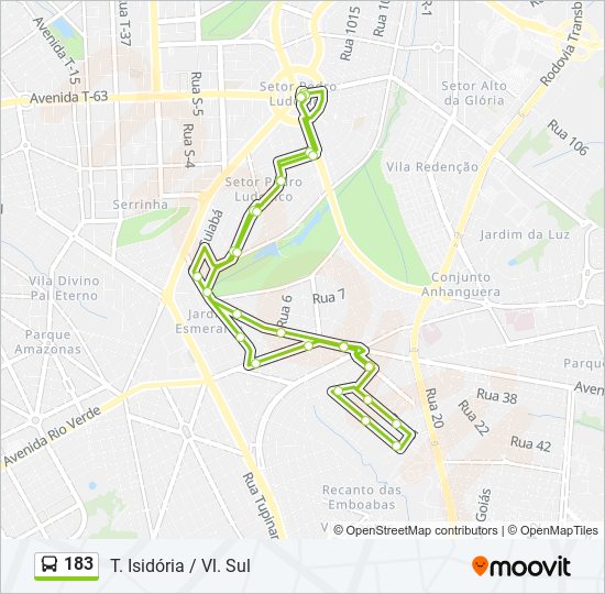 Mapa da linha 183 de ônibus