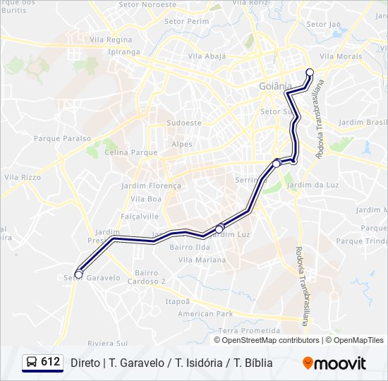 Mapa da linha 612 de ônibus