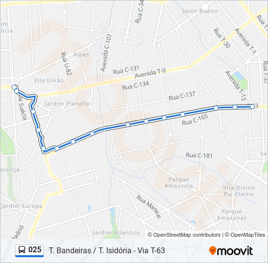Mapa da linha 025 de ônibus