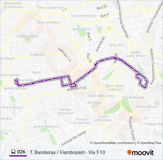 Mapa da linha 026 de ônibus