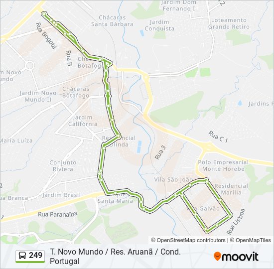 Mapa de 249 de autobús