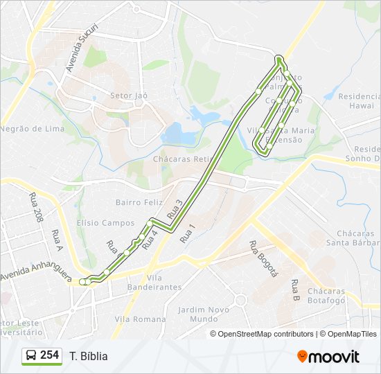 Mapa de 254 de autobús