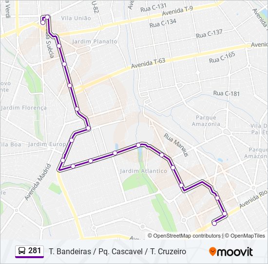 Mapa de 281 de autobús