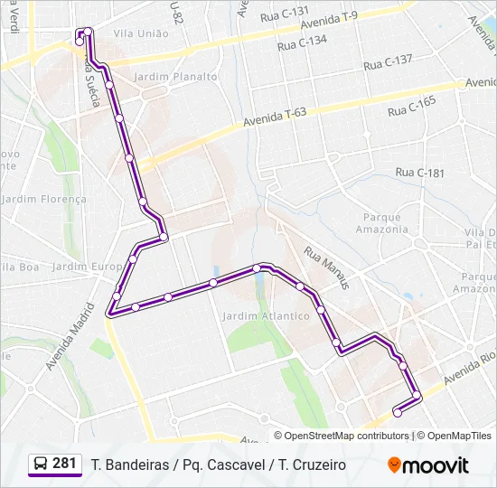 281 Bus Line Map