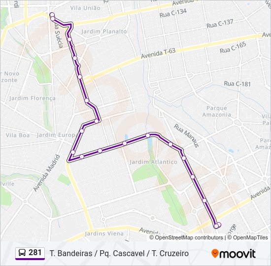 Mapa de 281 de autobús