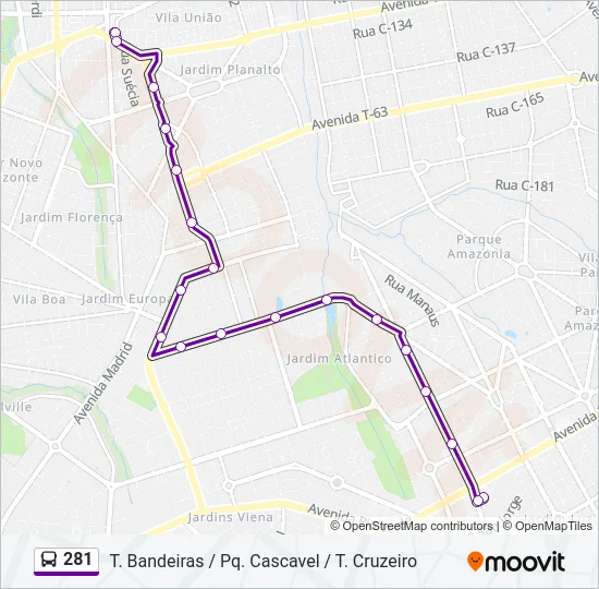281 Bus Line Map